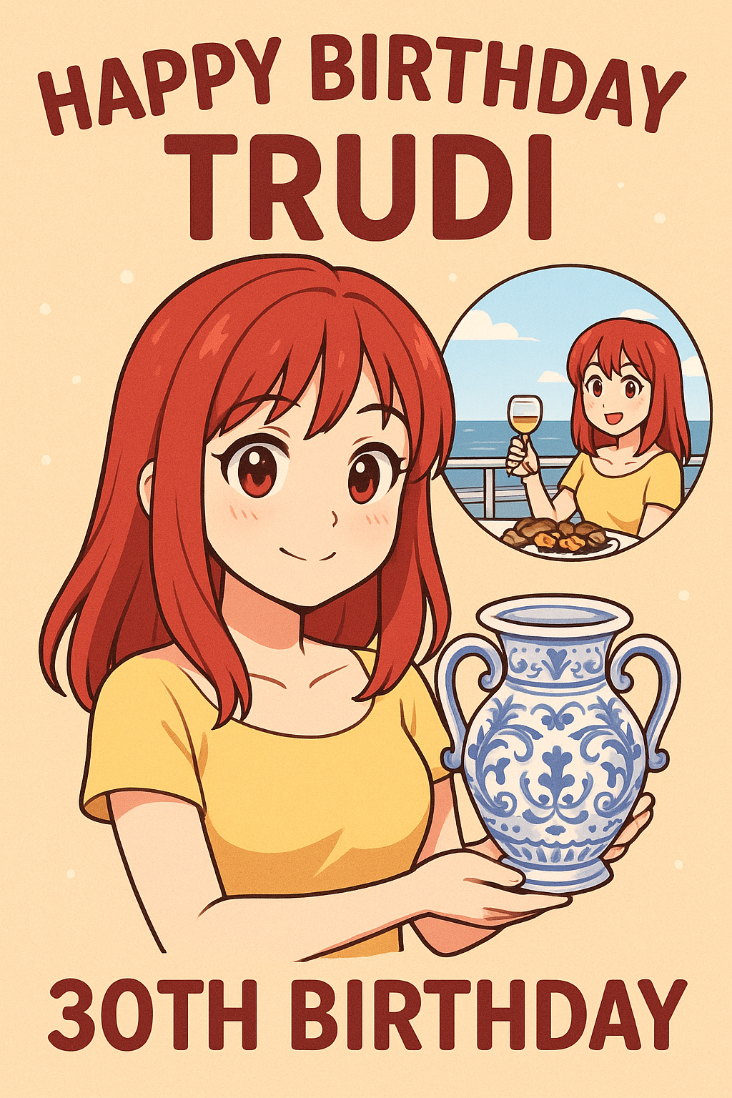 image of trudi with a vase for her birthday